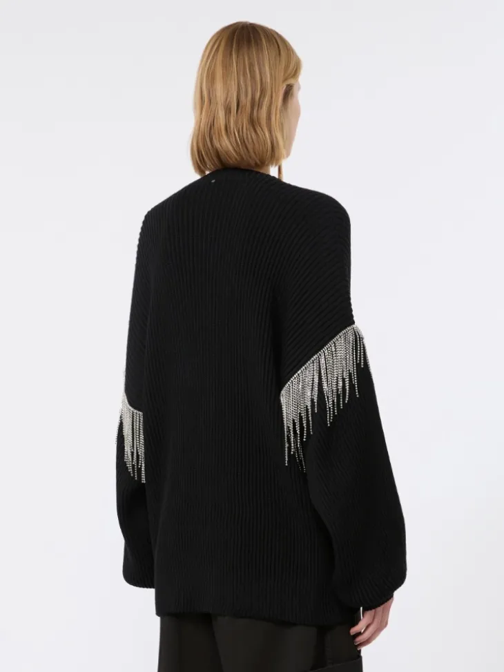 Oversized pure wool cardigan - BLACK