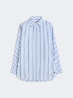 Oversized striped cotton shirt - LIGHT BLUE