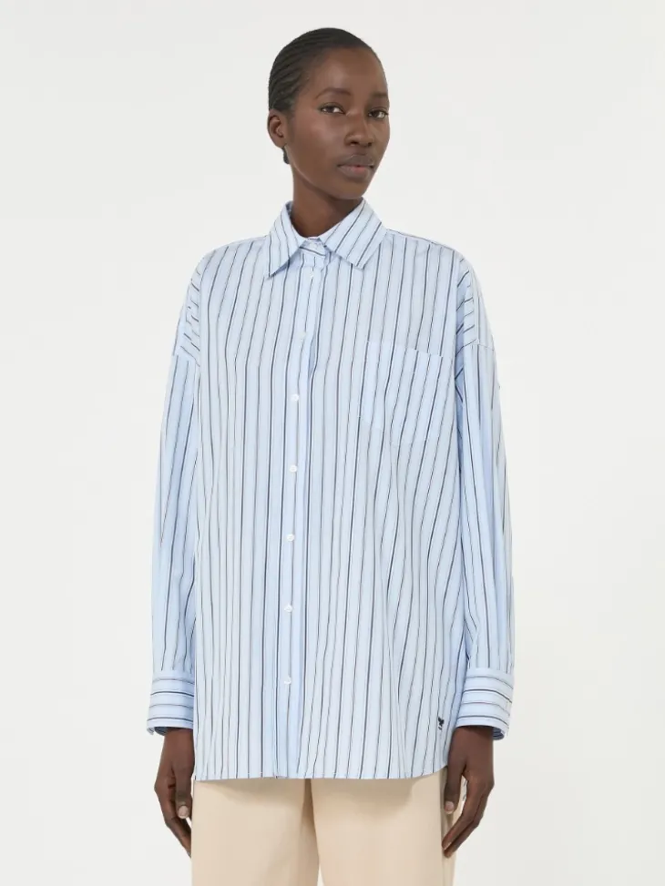 Oversized striped cotton shirt - LIGHT BLUE