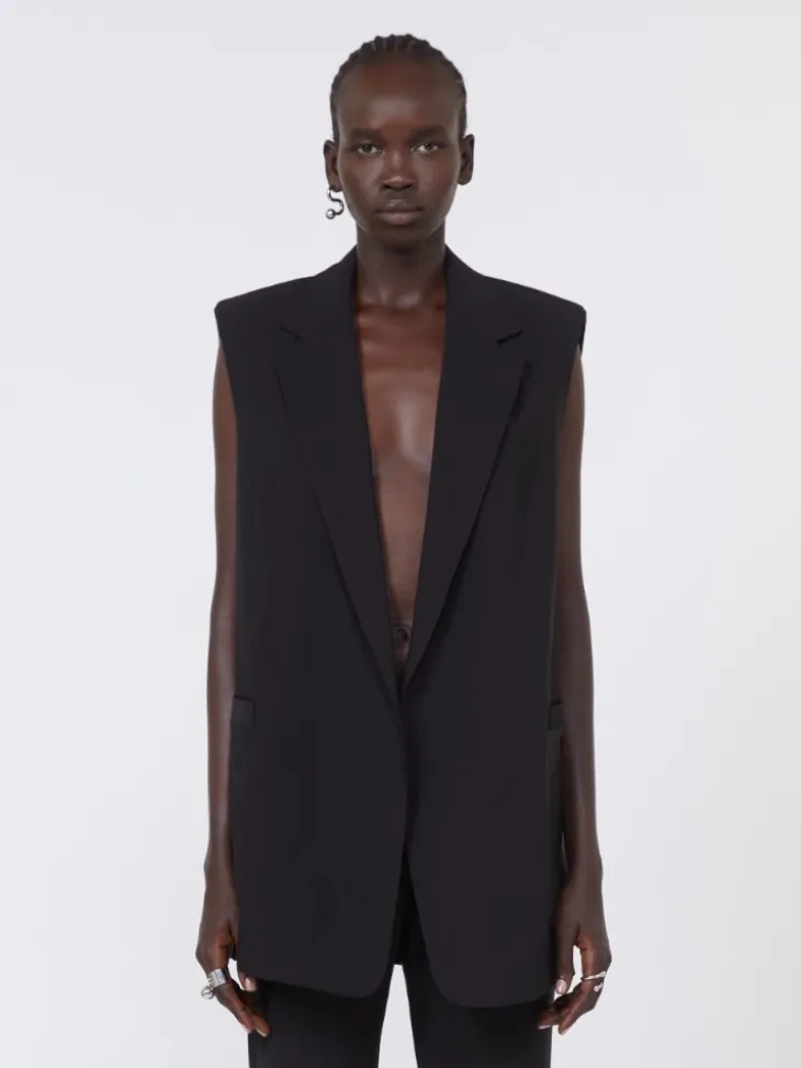 Oversized washed viscose gilet - BLACK