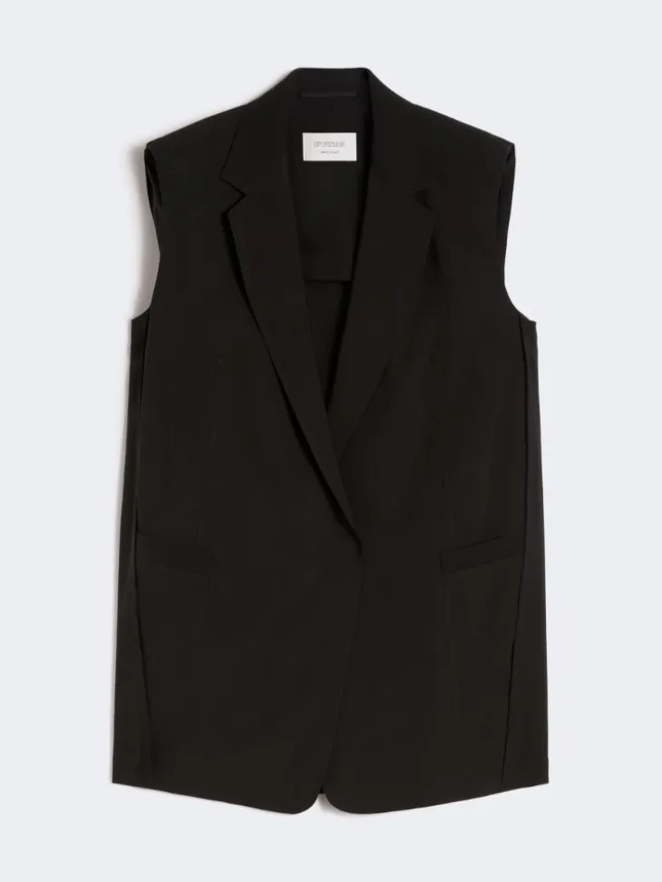 Oversized washed viscose gilet - BLACK