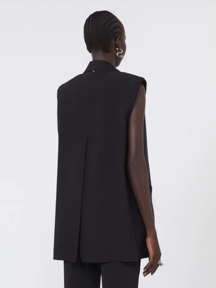 Oversized washed viscose gilet - BLACK