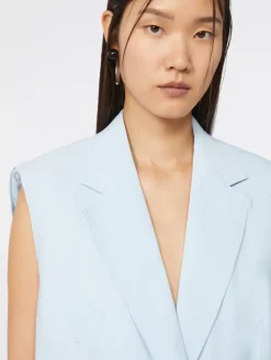 Oversized washed viscose gilet - LIGHT BLUE
