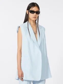 Oversized washed viscose gilet - LIGHT BLUE