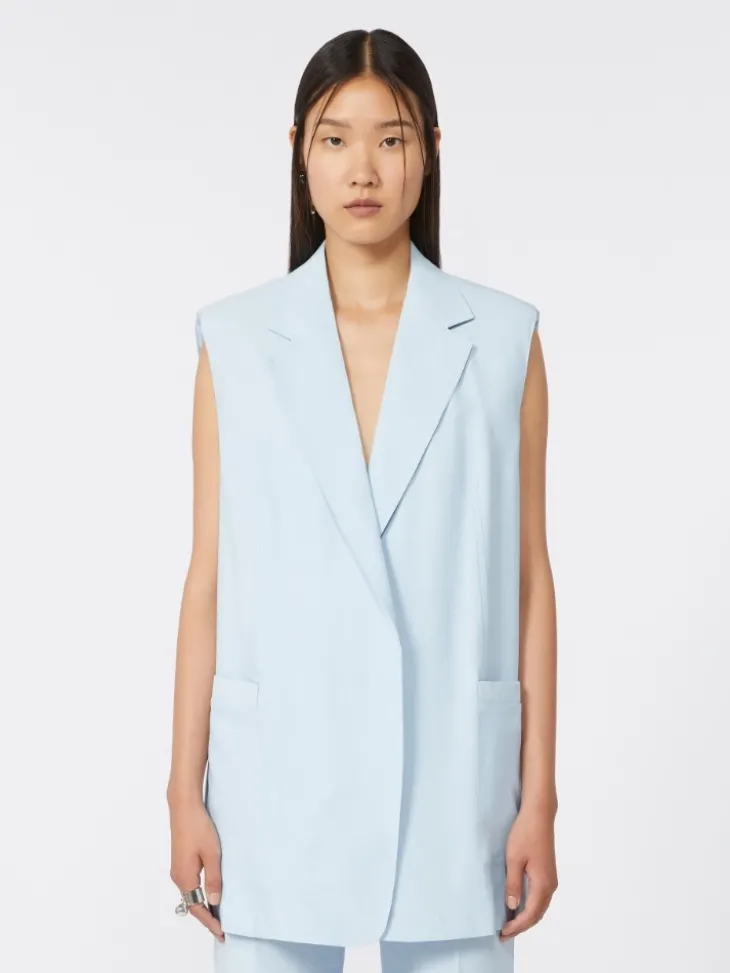 Oversized washed viscose gilet - LIGHT BLUE