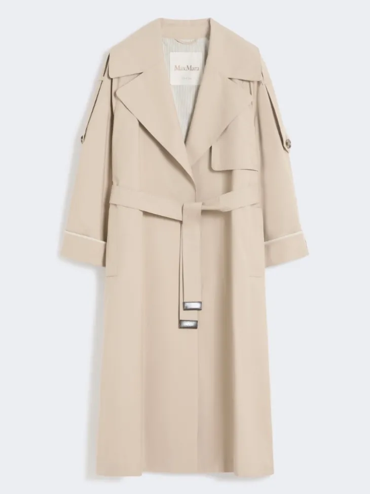 Oversized water-repellent twill trench coat - SAND