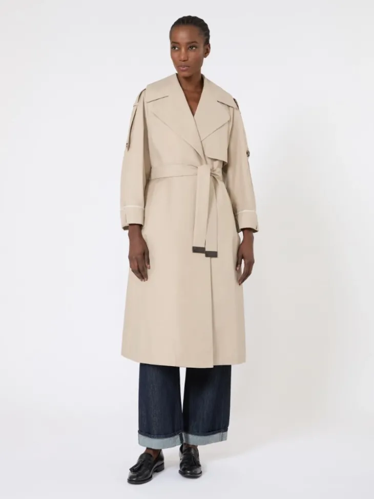 Oversized water-repellent twill trench coat - SAND