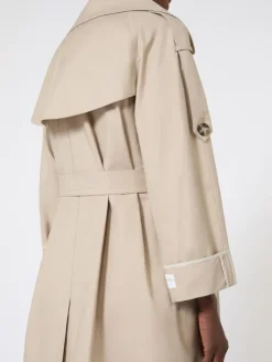 Oversized water-repellent twill trench coat - SAND