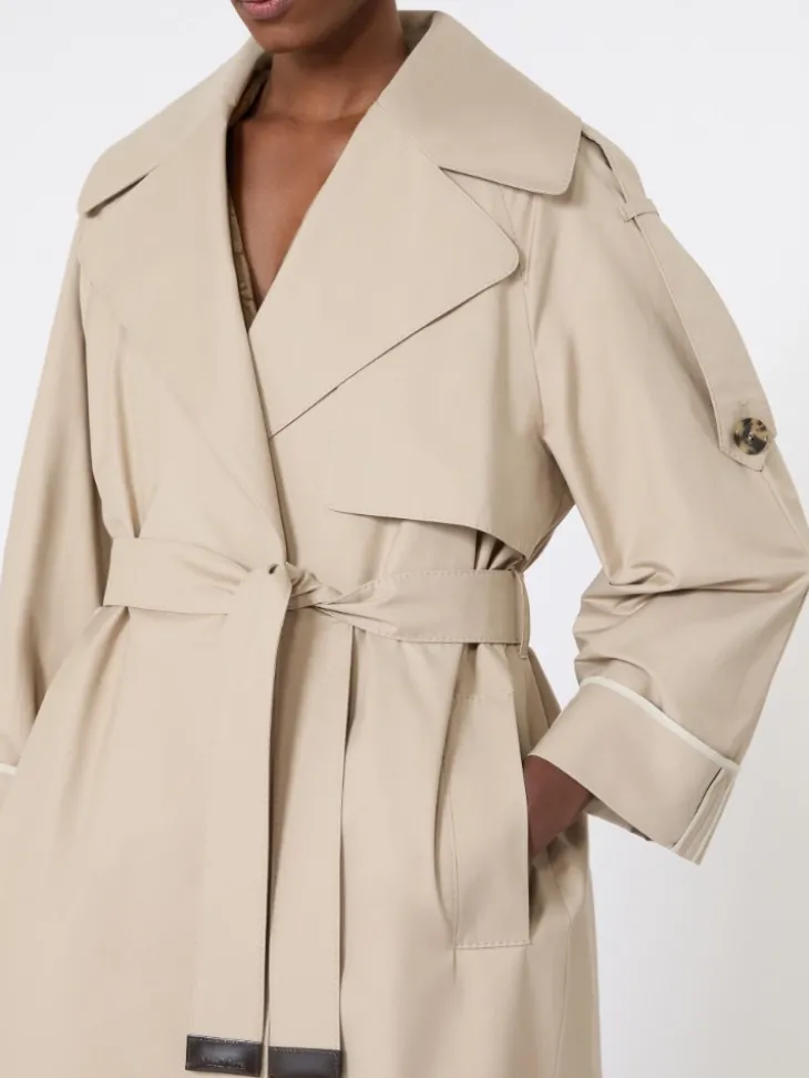 Oversized water-repellent twill trench coat - SAND