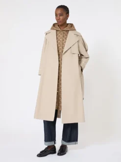 Oversized water-repellent twill trench coat - SAND