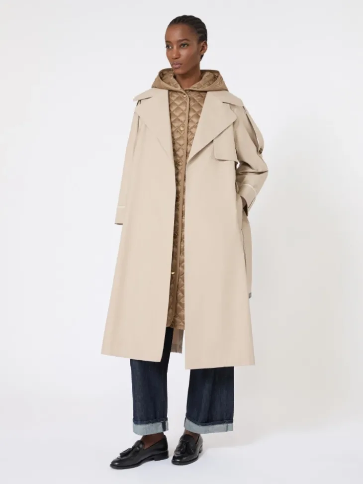 Oversized water-repellent twill trench coat - SAND