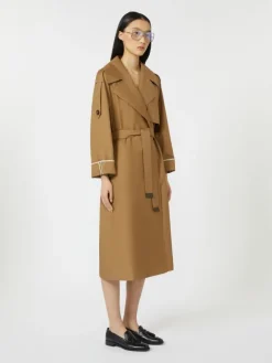 Oversized water-repellent twill trench coat - BROWN