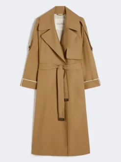 Oversized water-repellent twill trench coat - BROWN