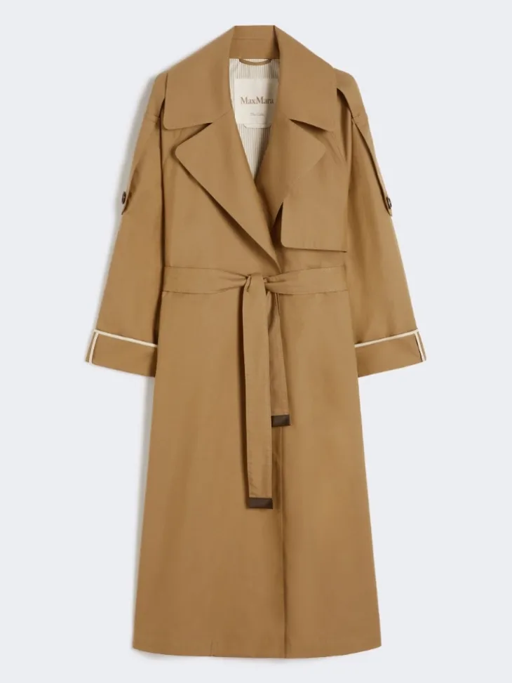 Oversized water-repellent twill trench coat - BROWN