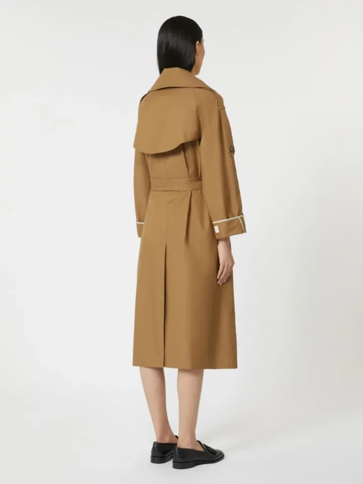 Oversized water-repellent twill trench coat - BROWN