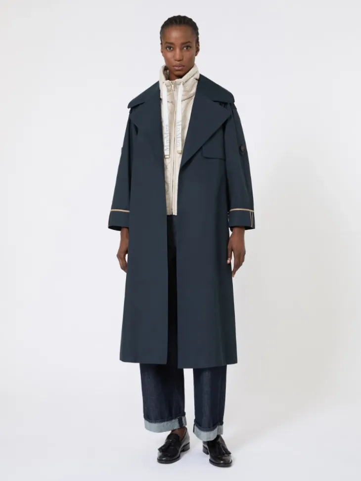 Oversized water-repellent twill trench coat - ULTRAMARINE