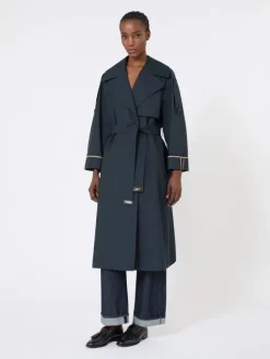 Oversized water-repellent twill trench coat - ULTRAMARINE