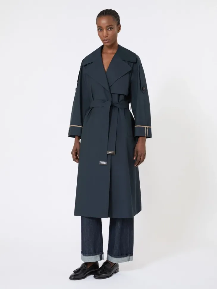 Oversized water-repellent twill trench coat - ULTRAMARINE