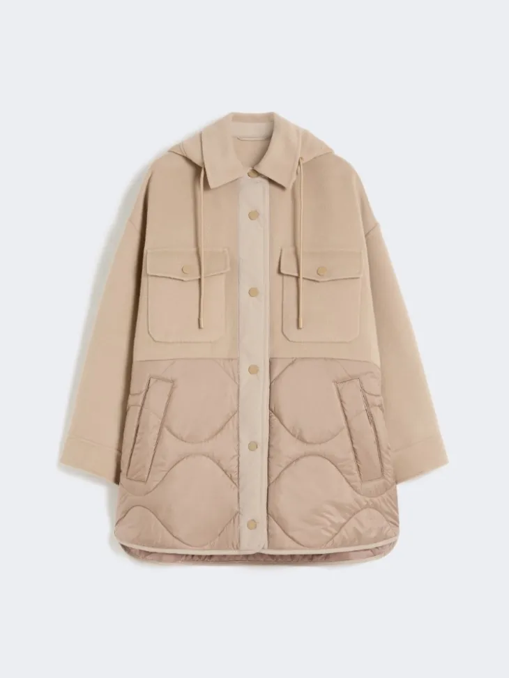 Padded coat in double-sided wool and nylon - CAMEL