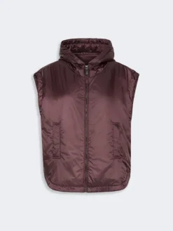 Padded, hooded gilet in water-repellent canvas - BORDEAUX