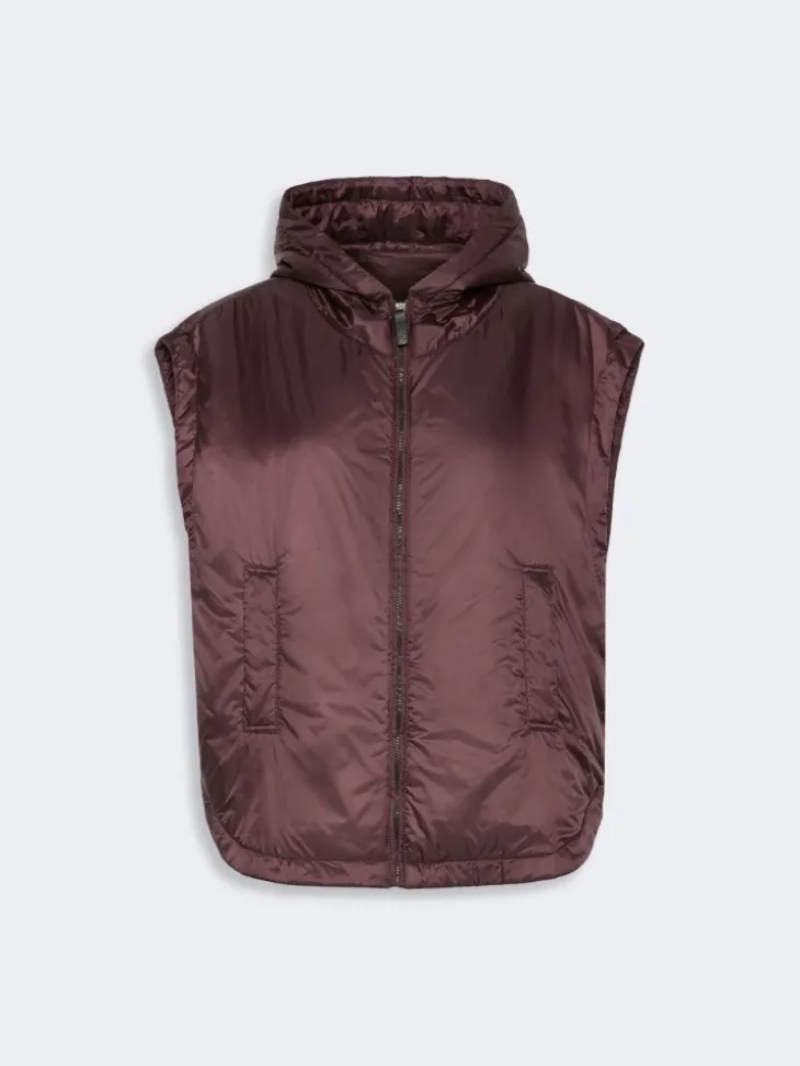 Padded, hooded gilet in water-repellent canvas - BORDEAUX