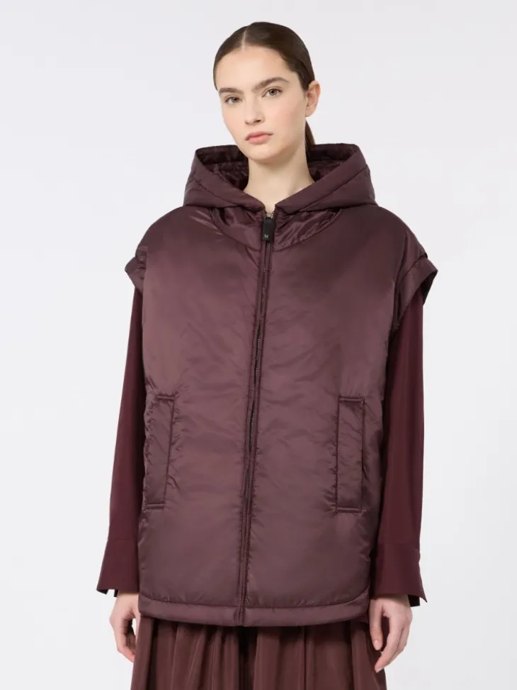 Padded, hooded gilet in water-repellent canvas - BORDEAUX