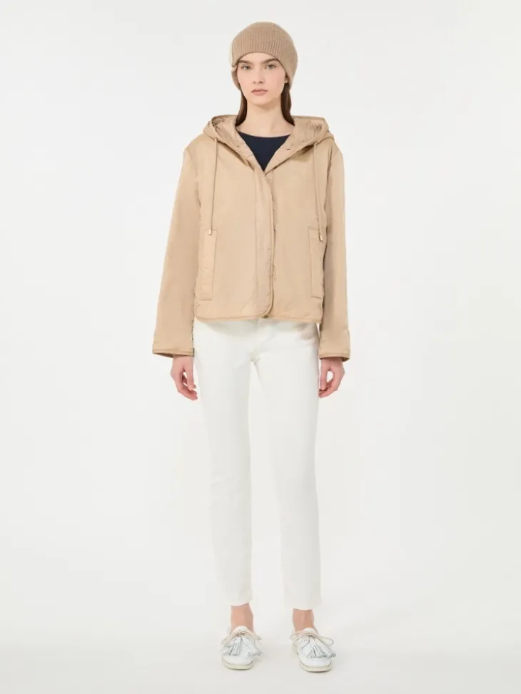 Padded, hooded jacket in water-repellent canvas - BEIGE