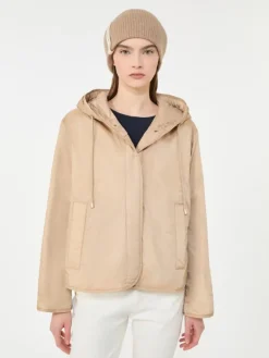 Padded, hooded jacket in water-repellent canvas - BEIGE