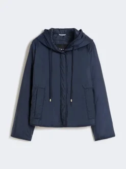 Padded, hooded jacket in water-repellent canvas - NAVY