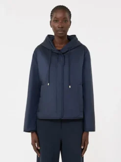 Padded, hooded jacket in water-repellent canvas - NAVY