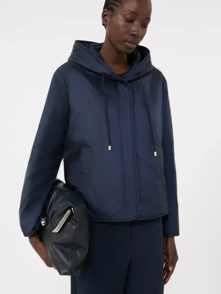 Padded, hooded jacket in water-repellent canvas - NAVY