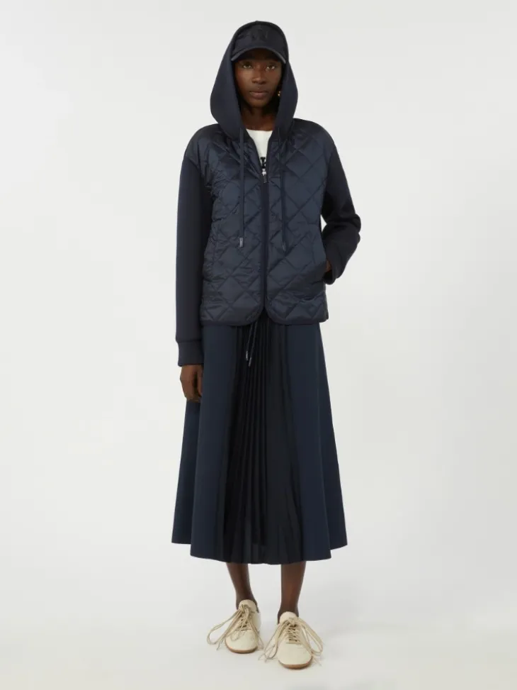 Padded, hooded jacket in water-repellent canvas and jersey - NAVY