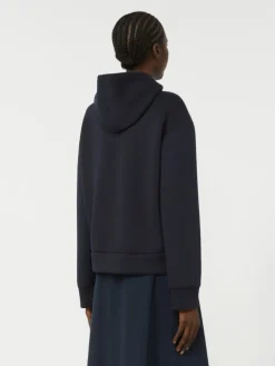 Padded, hooded jacket in water-repellent canvas and jersey - NAVY