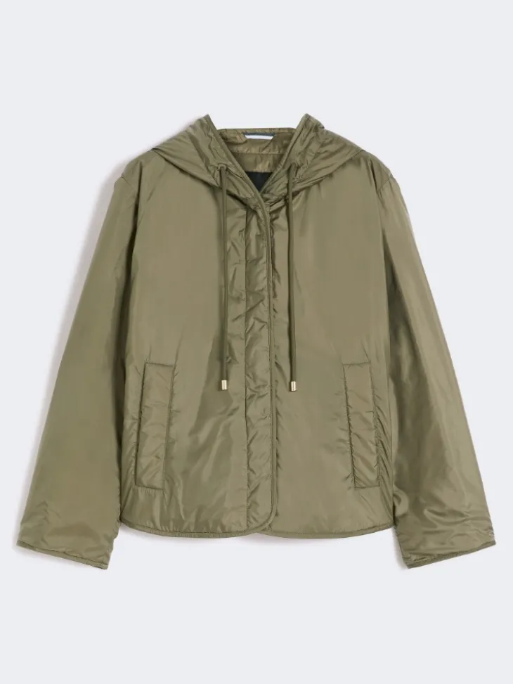 Padded, hooded jacket in water-repellent canvas - MUD