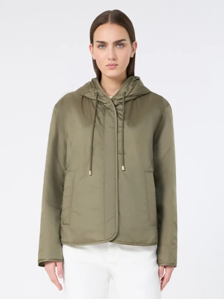 Padded, hooded jacket in water-repellent canvas - MUD