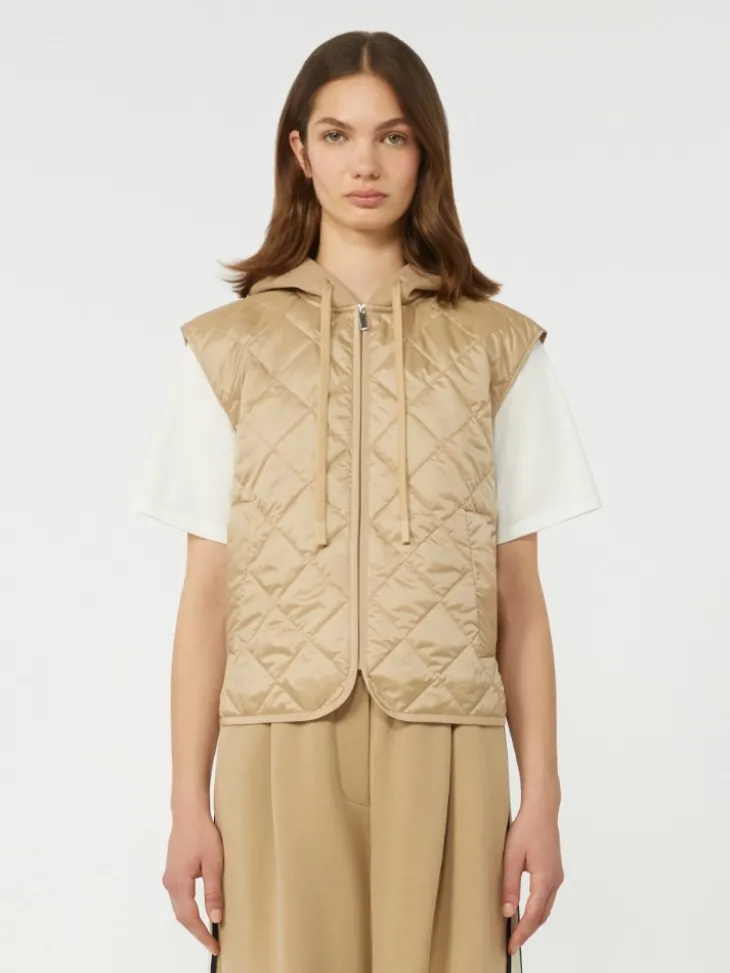 Padded sleeveless jacket in water-repellent canvas - BEIGE