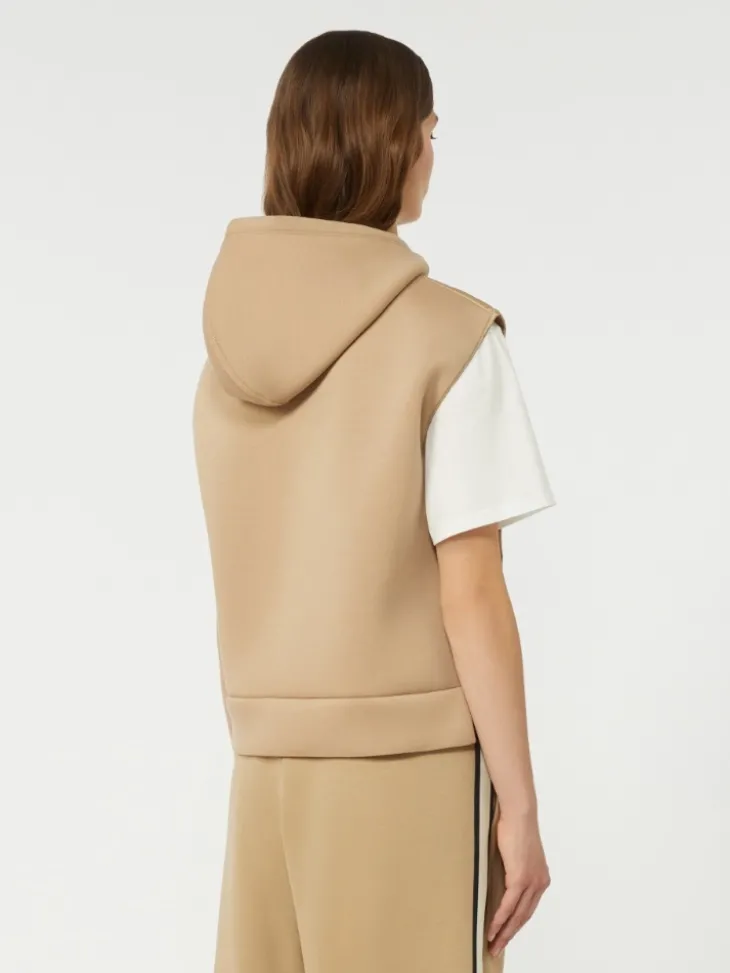 Padded sleeveless jacket in water-repellent canvas - BEIGE