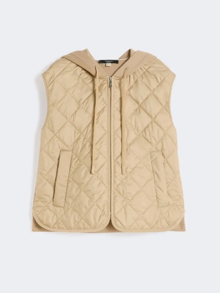 Padded sleeveless jacket in water-repellent canvas - BEIGE