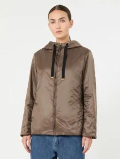 Padded water-repellent canvas hooded jacket - HAZELNUT BROWN