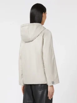 Padded water-repellent canvas hooded jacket - BEIGE