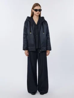 Padded water-repellent canvas hooded jacket - MIDNIGHTBLUE