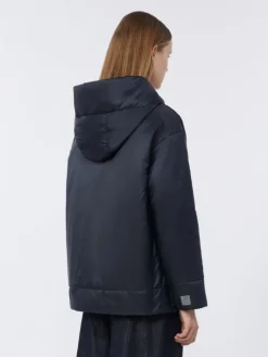 Padded water-repellent canvas hooded jacket - MIDNIGHTBLUE
