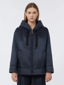 Padded water-repellent canvas hooded jacket - MIDNIGHTBLUE