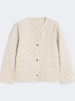 Padded water-repellent canvas round-neck jacket - NATURAL
