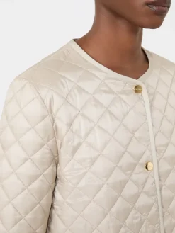 Padded water-repellent canvas round-neck jacket - NATURAL