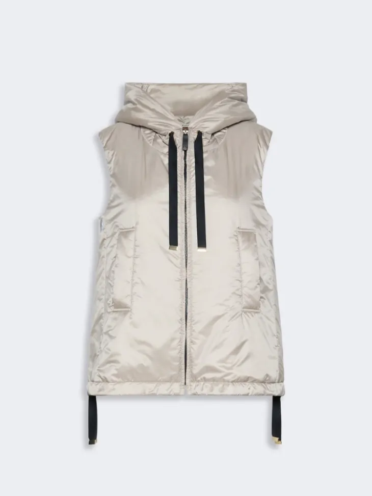 Padded water-repellent hooded gilet - BEIGE