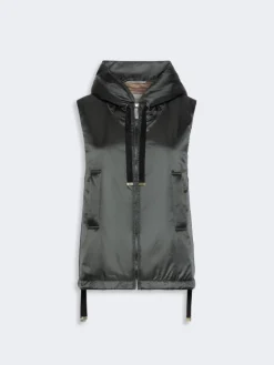 Padded water-repellent hooded gilet - DARK GREEN