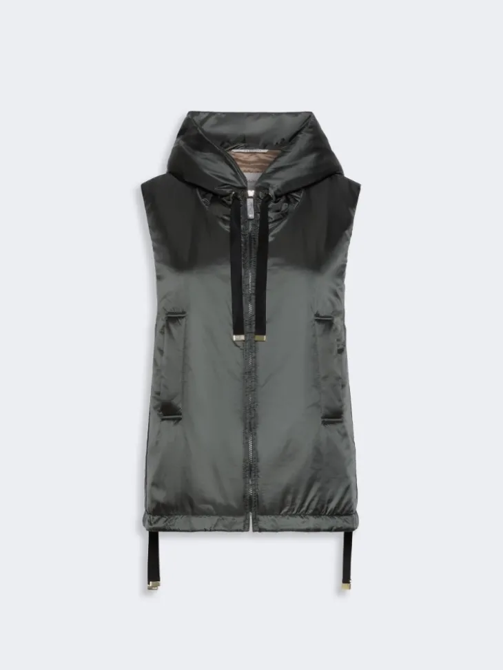 Padded water-repellent hooded gilet - DARK GREEN