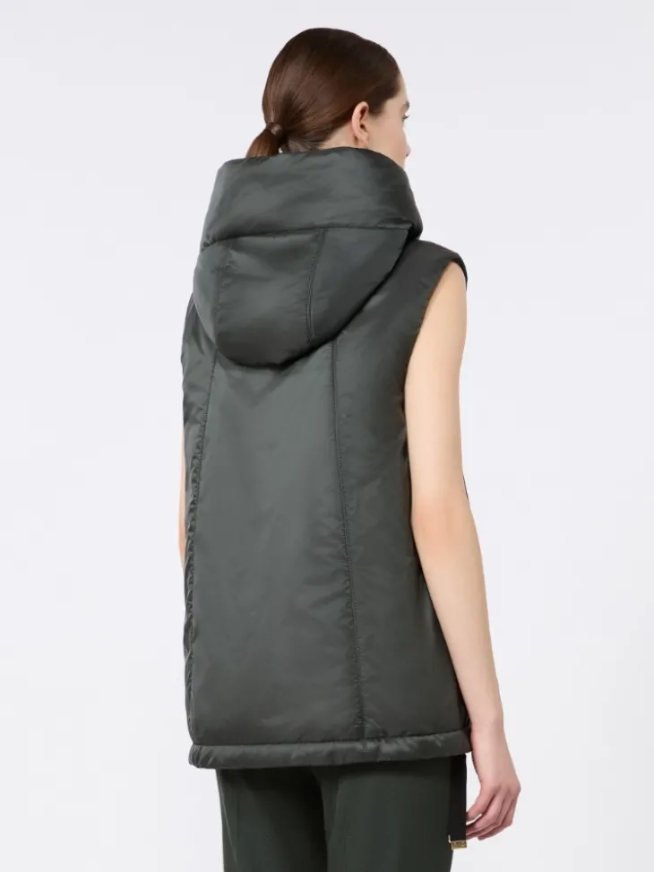 Padded water-repellent hooded gilet - DARK GREEN