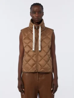 Padded water-repellent nylon canvas gilet - CARAMEL